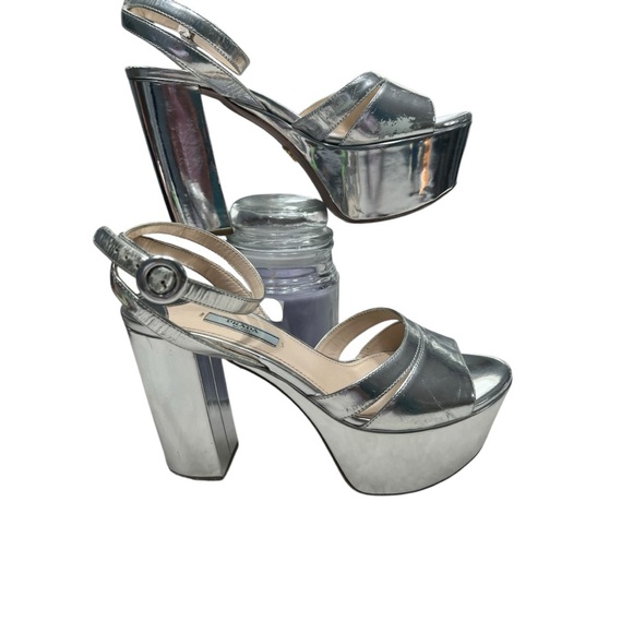Prada Platform metallic silver sandals sz 8.5 - Picture 9 of 14